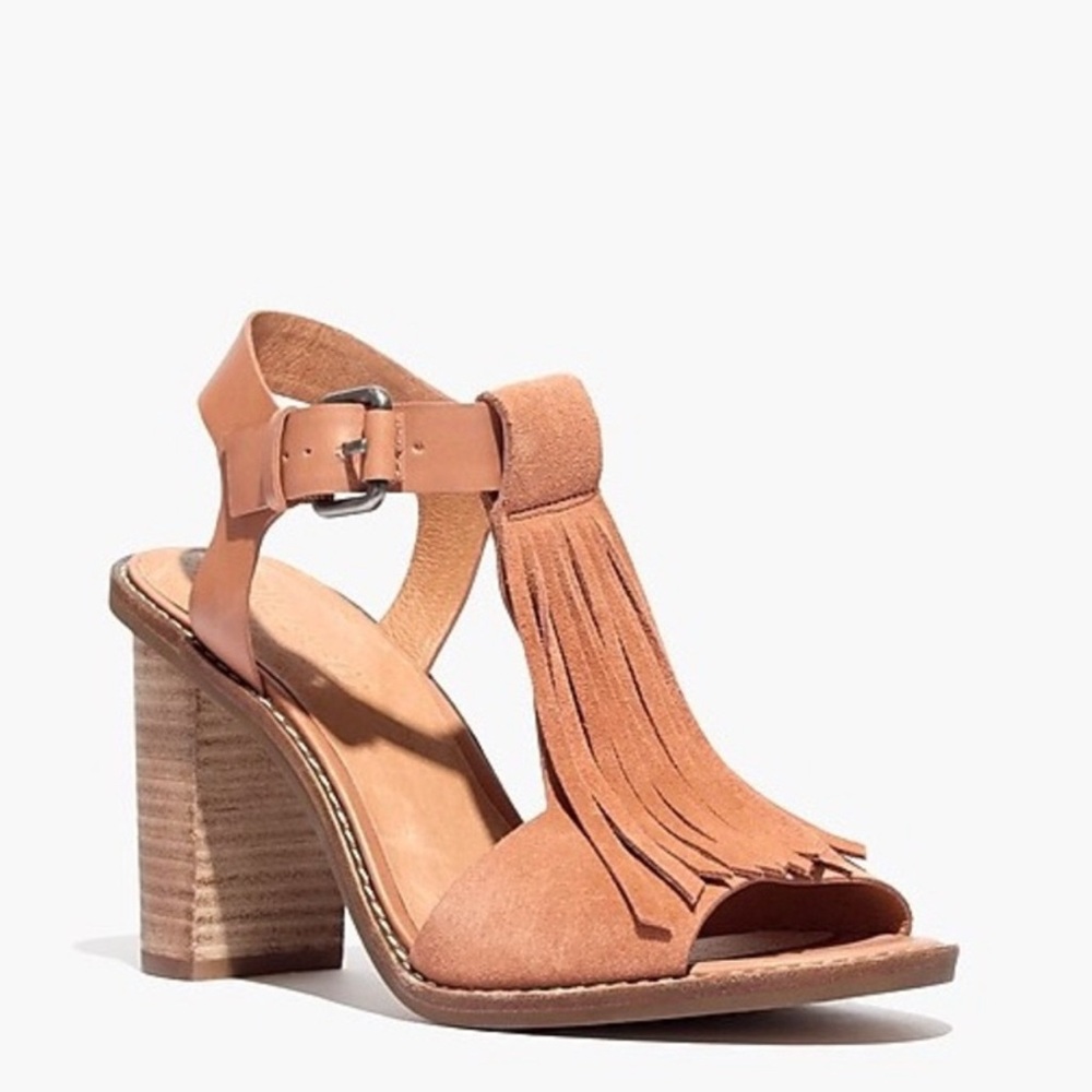 Madewell The Fey Fringe sandal chunky heel size 8.5